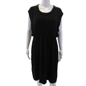 Maiyet Womens Black Silk Shift Dress Mid-Calf Zip Round Neck Size 40